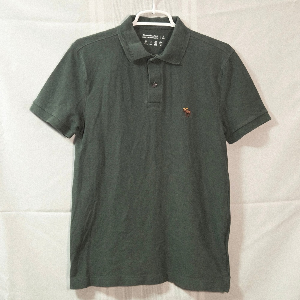Abercrombie & Fitch Polo Shirt Mens S Green Don't Sweat It Pique Moose Logo